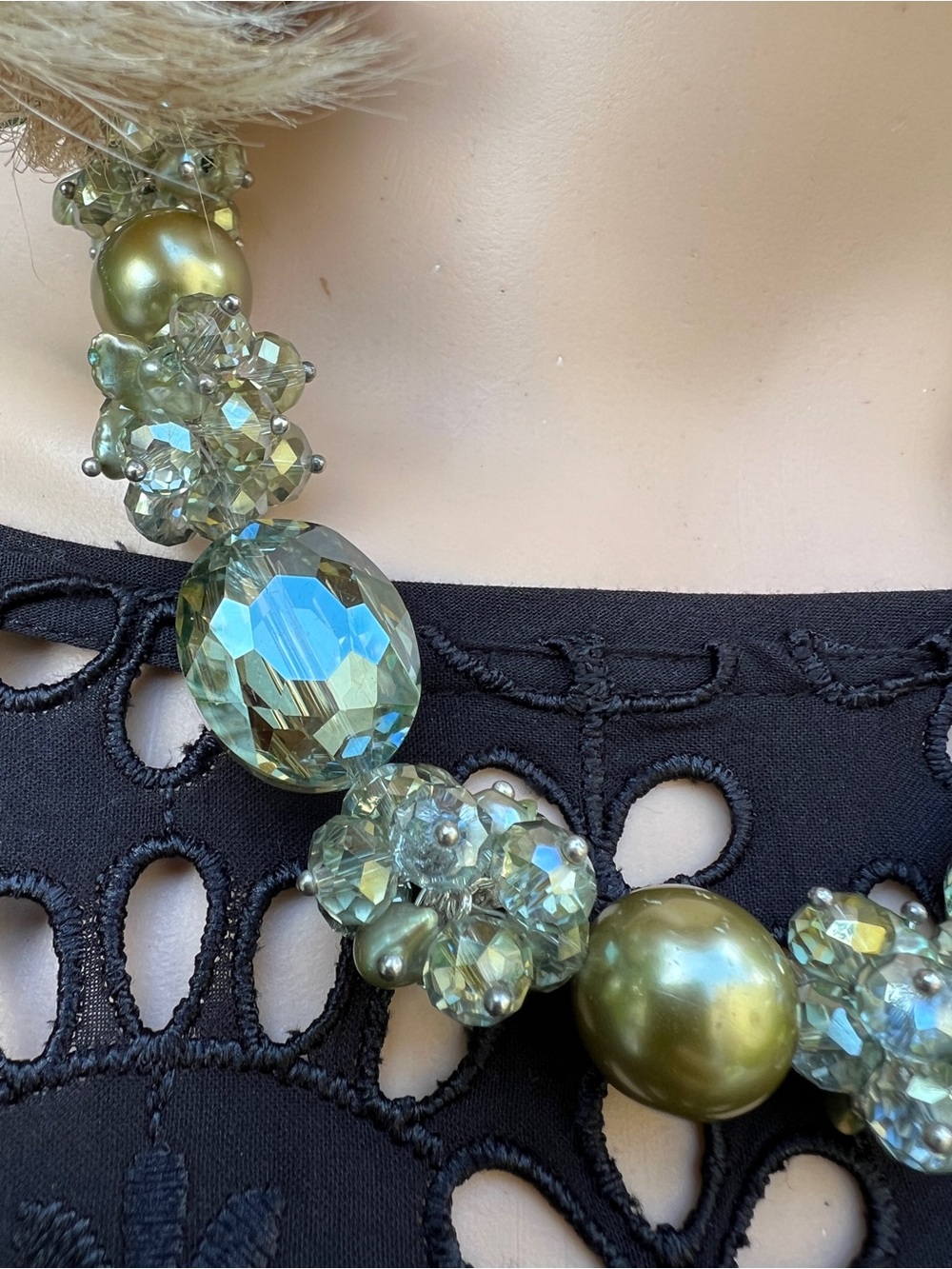 Statement Green Crystal Cluster Necklace